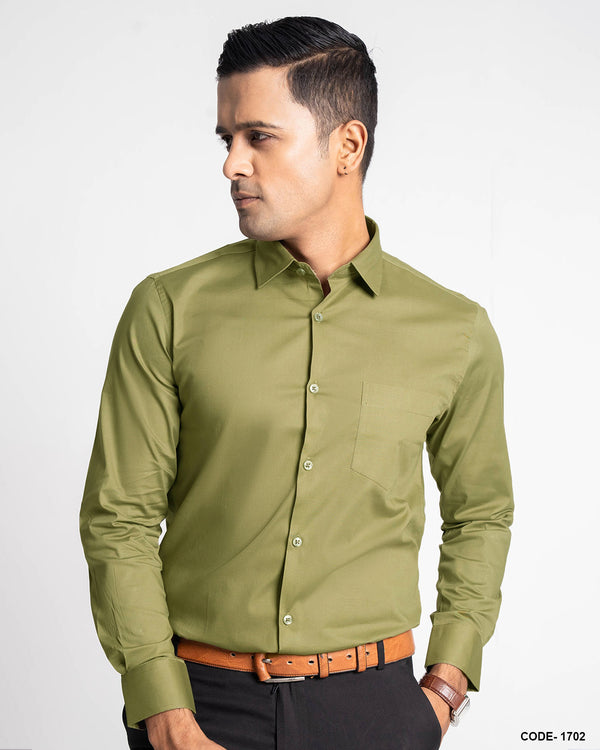 Cotton Stretch Solid Color Formal Shirt- Olive