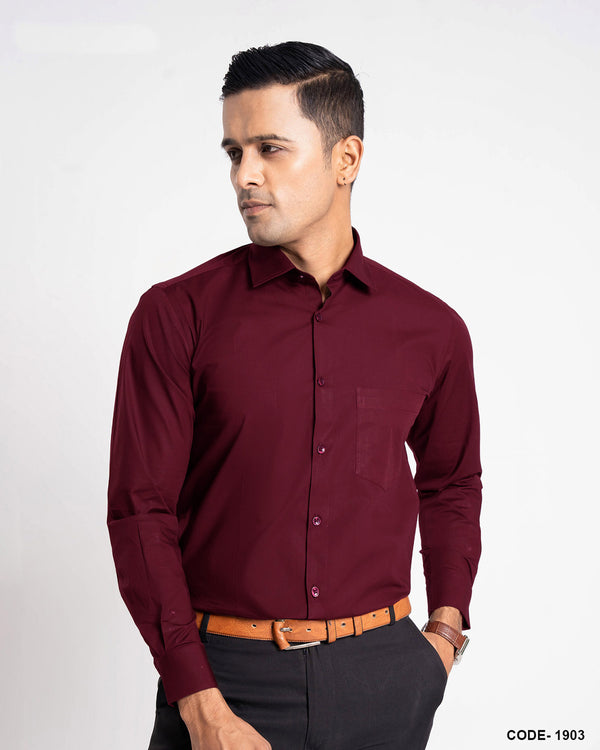 Cotton Stretch Solid Color Formal Shirt- Marron