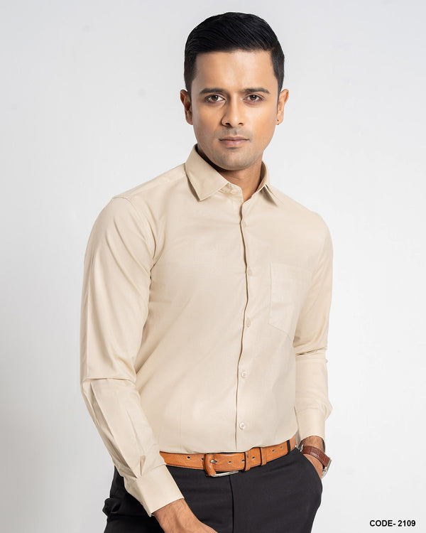Cotton Stretch Solid Color Formal Shirt- Cream