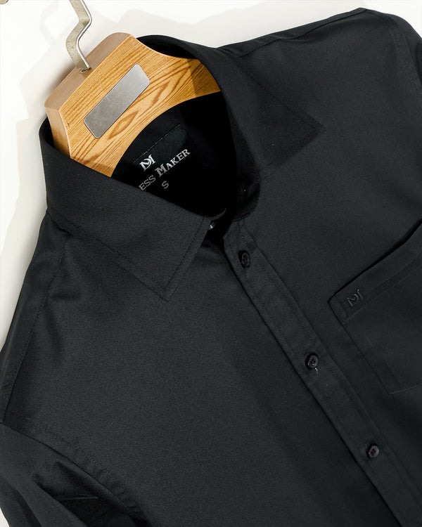 Luxury Shining Fabric Solid Formal Shirt- Black