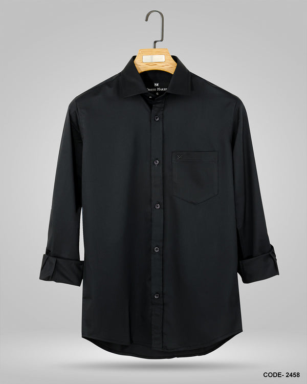 Luxury Shining Fabric Solid Formal Shirt- Black