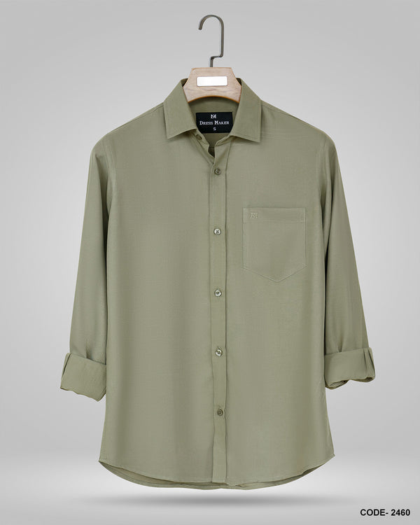 Luxury Shining Fabric Solid Formal Shirt- Olive