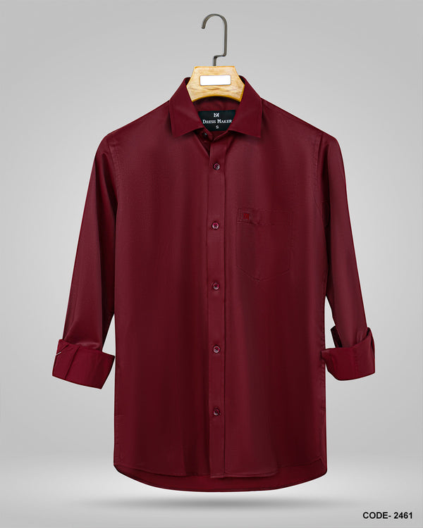 Luxury Shining Fabric Solid Formal Shirt- Marron