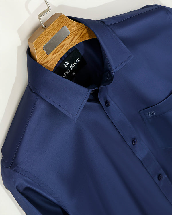Luxury Shining Fabric Solid Formal Shirt- Navy