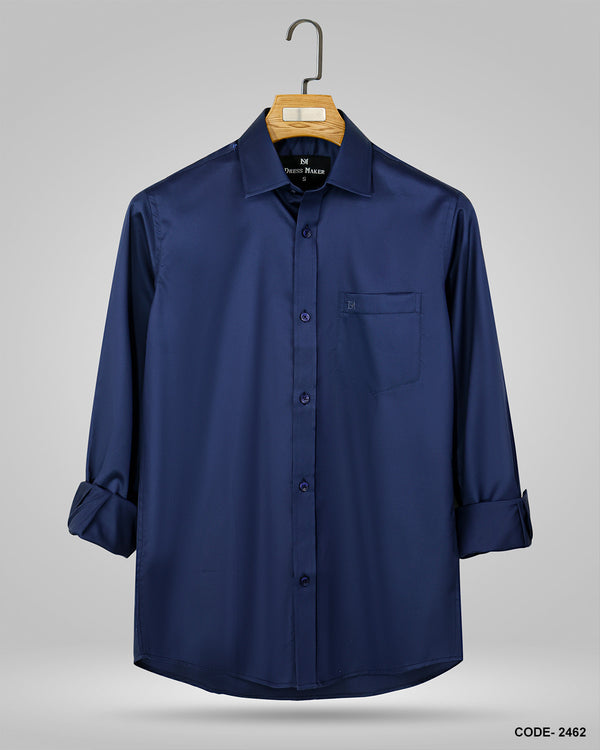 Luxury Shining Fabric Solid Formal Shirt- Navy